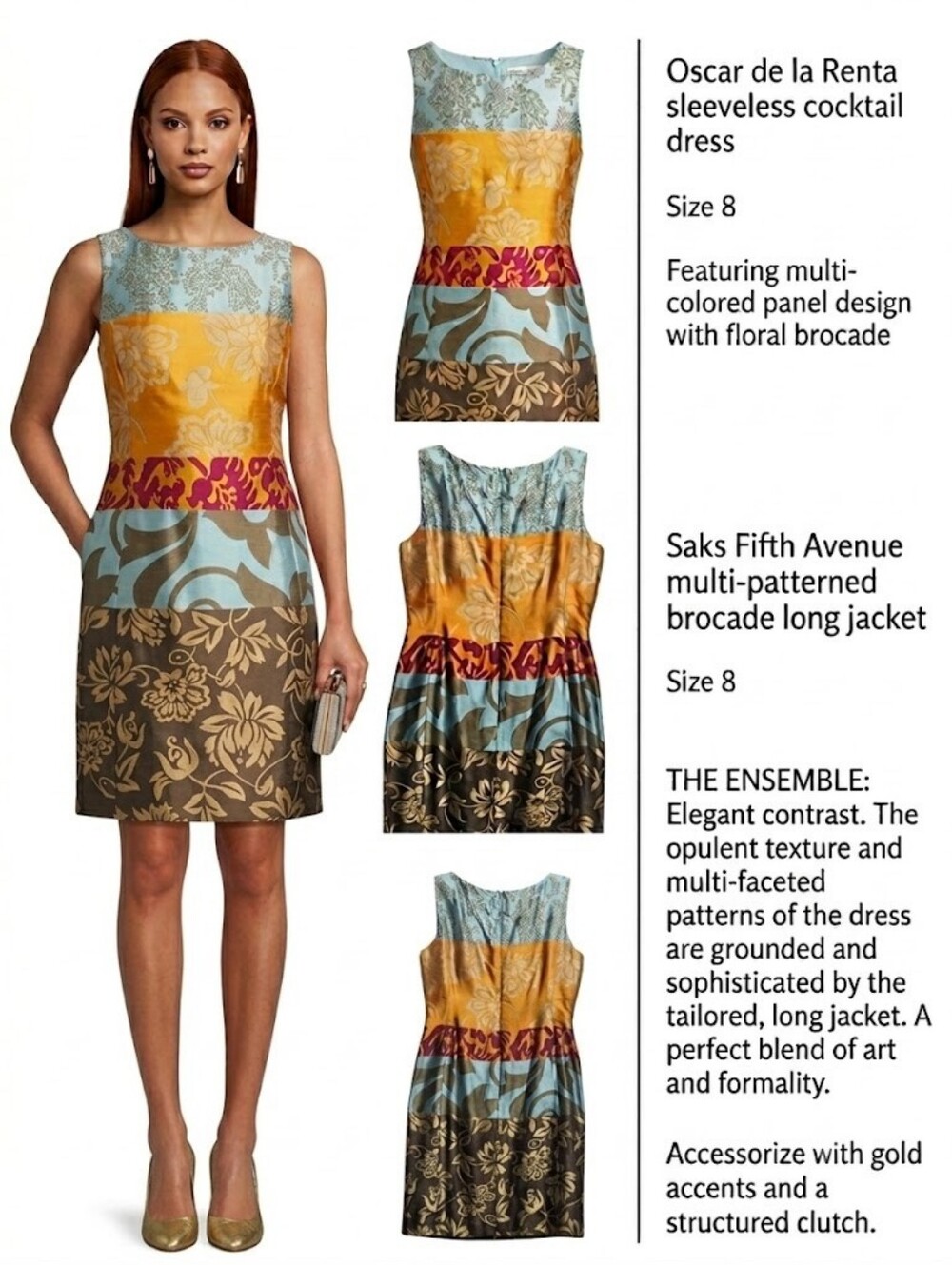 Oscar de La Renta Brocade Silk Dress (Only) With A Saks Fifth Avenue Maxi Coat